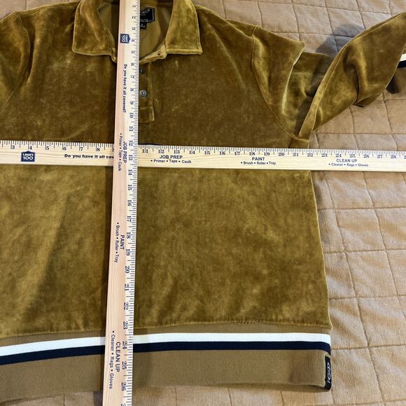 NWOT Todd Snyder Retro Velour Polo Size L Pullover Shirt Piping Mustard Brown - Picture 10 of 12